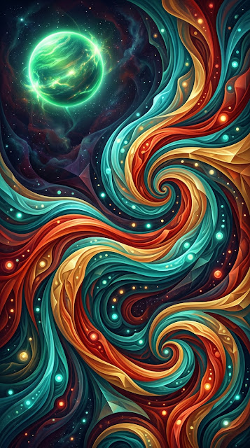 Abstract Swirling Patterns of Ocean and Heavens with Planet - Free mobile Wallpaper