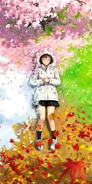 Anime Girl Embracing Four Seasons 5K Wallpaper Background
