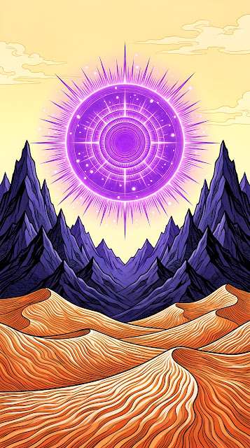 Surreal Desert Landscape with Colossal Violet Sun - Free mobile Wallpaper