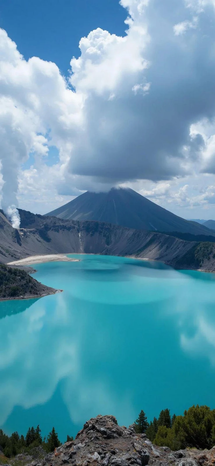 Turquoise Crater Lake Volcano - Nature Photography Full HD iPhone Wallpaper (1090x2360)