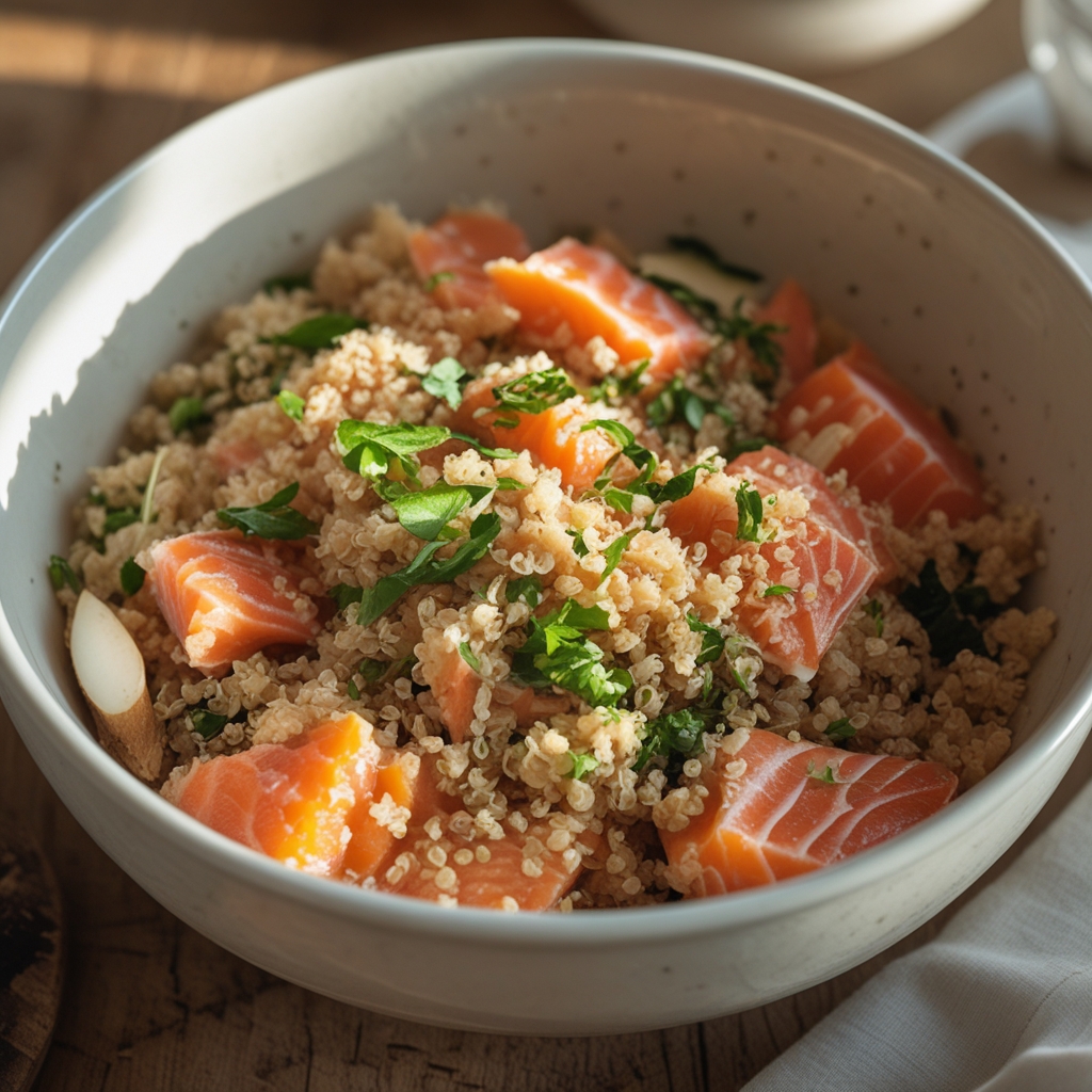 Citrus‑Ginger Salmon Quinoa Bowl with Honey‑Mustard Aioli