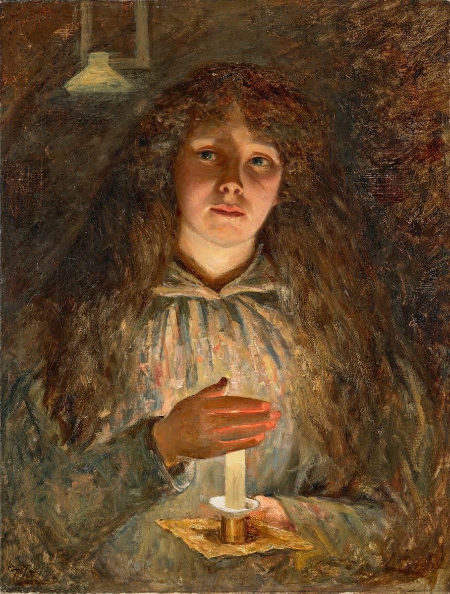 Portrait of Annie the artists wife holding a candle