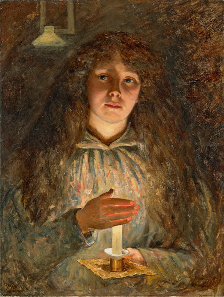 Portrait of Annie the artists wife holding a candle