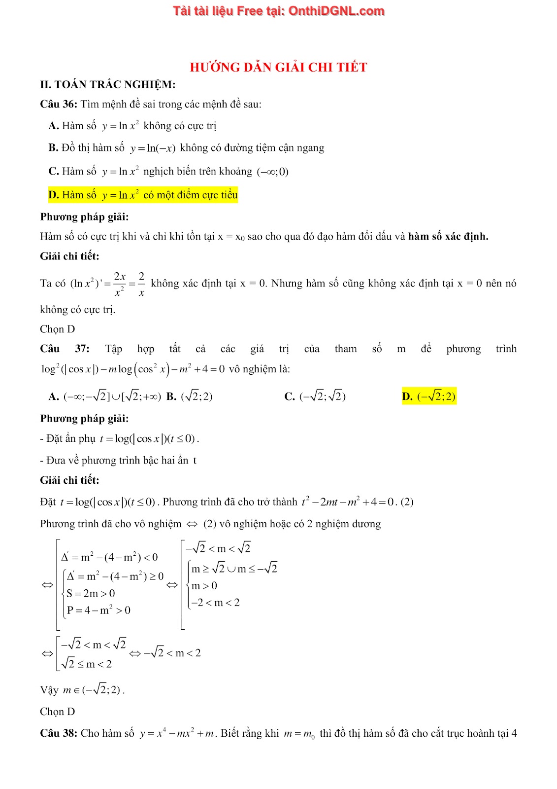 475 bài tập môn Toán - Ôn thi ĐGTD ĐH Bách Khoa Hà Nội Phần 13
