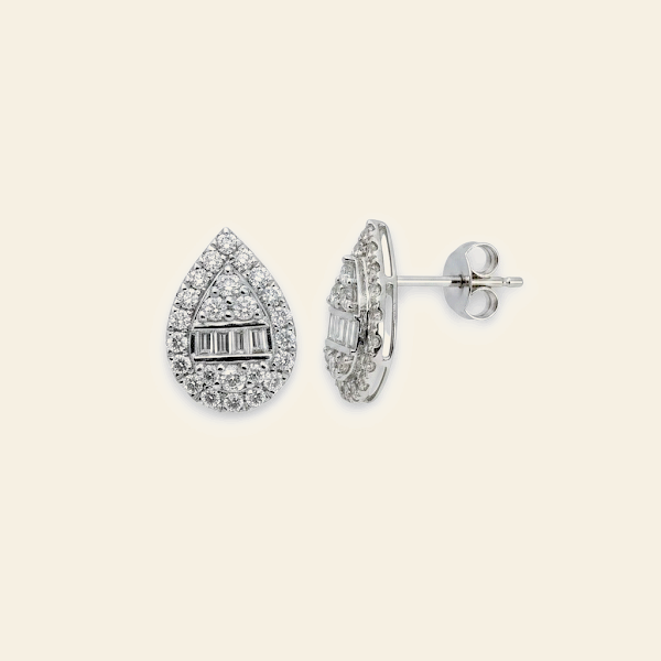 Petite Pear Pavé Studs – White Gold