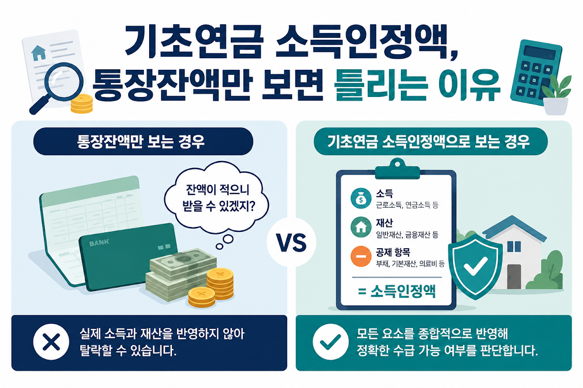 기초연금 소득인정액 상태별 차이 비교