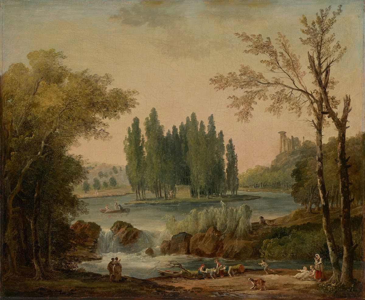 A view of the park at Ermenonville with the tomb of Jean Jacques Rousseau and th