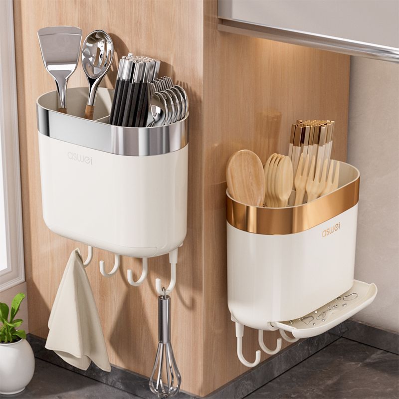 Wall-mounted chopstick holder with draining rack