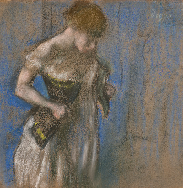 Femme mettant son corset circa 1883