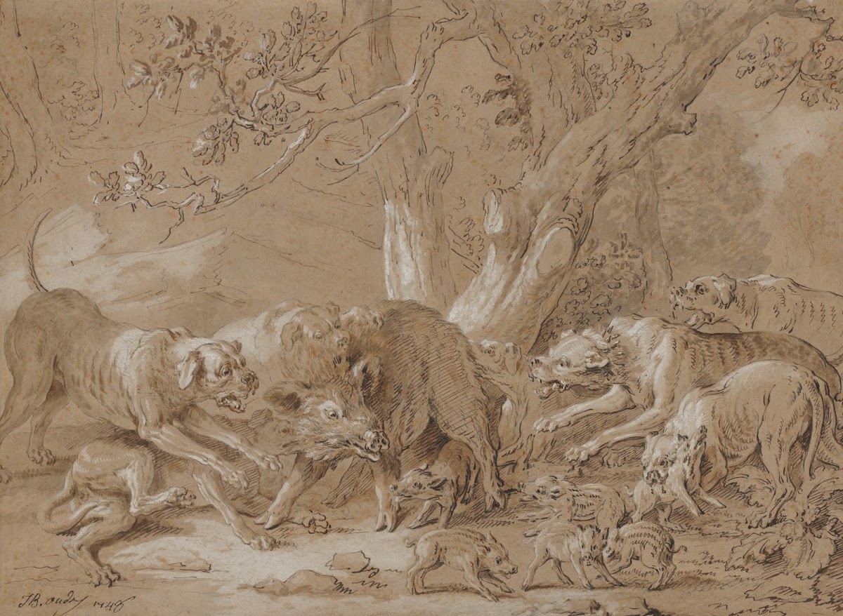 Wild Sow and Her Young Attacked by Dogs 1748