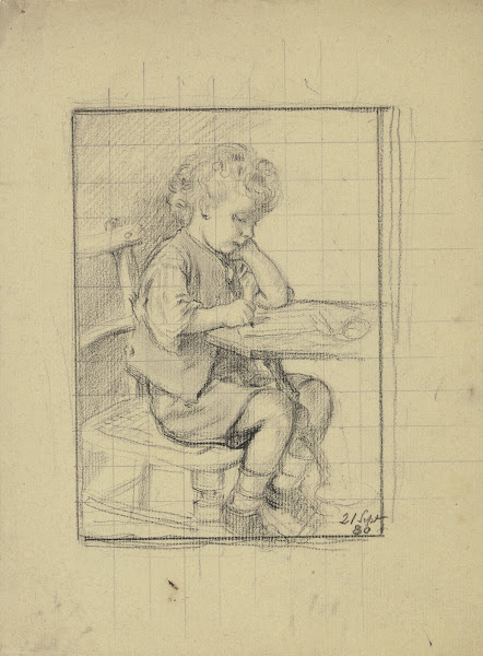 Schreibender Knabe nach rechts 1880