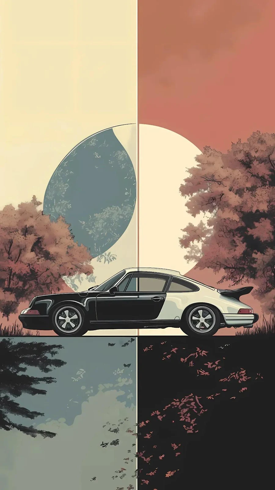 Porsche 911 Dual Concept Illustration - Minimalist Digital Art Full HD iPhone Wallpaper (1080x1920)
