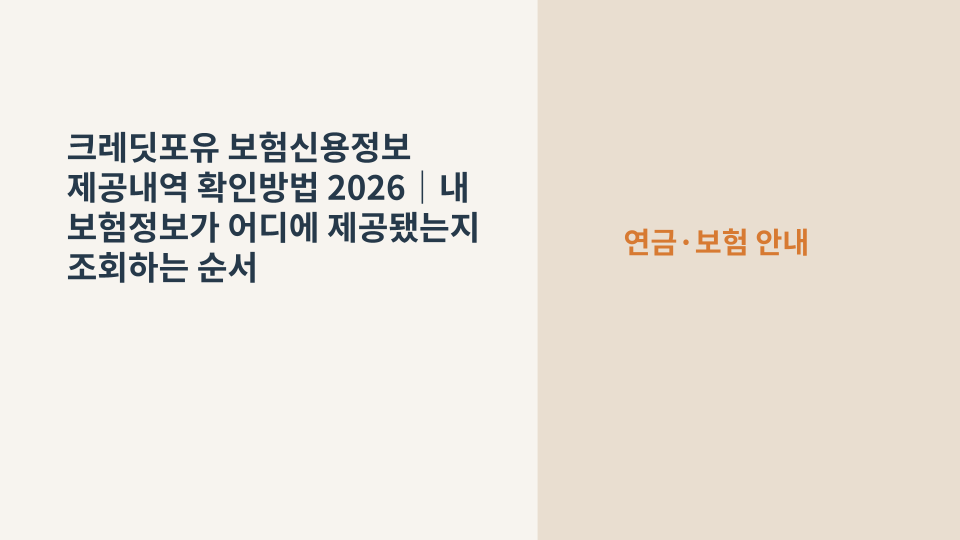 크레딧포유에서 보험신용정보 제공내역을 확인하는 방법을 설명하는 보험 서류와 조회 화면 이미지