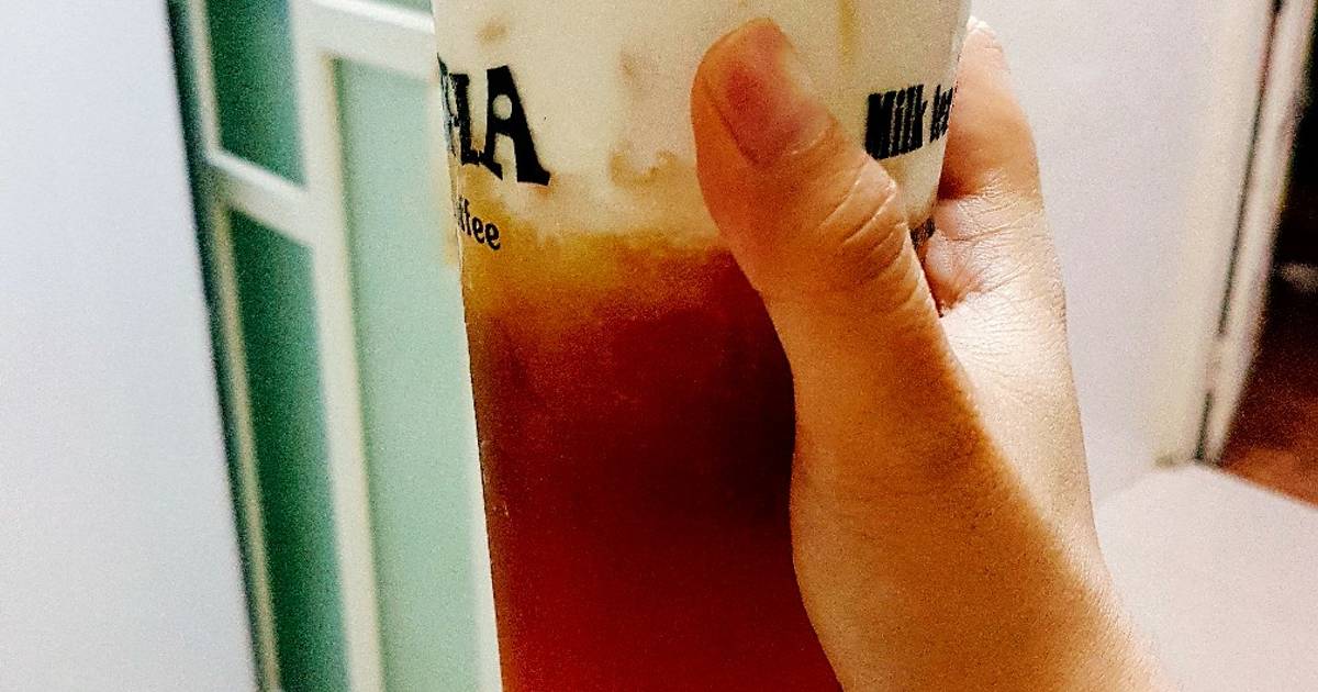 Trà đào machiato