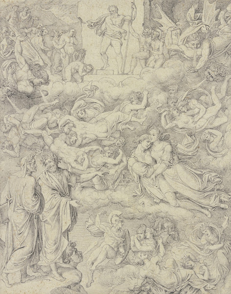 Dante und Vergil erblicken Paolo und Francesca oben der Höllenrichter Minos 1805