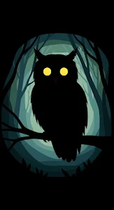 Minimalist Owl Silhouette with Glowing Yellow Eyes at Night