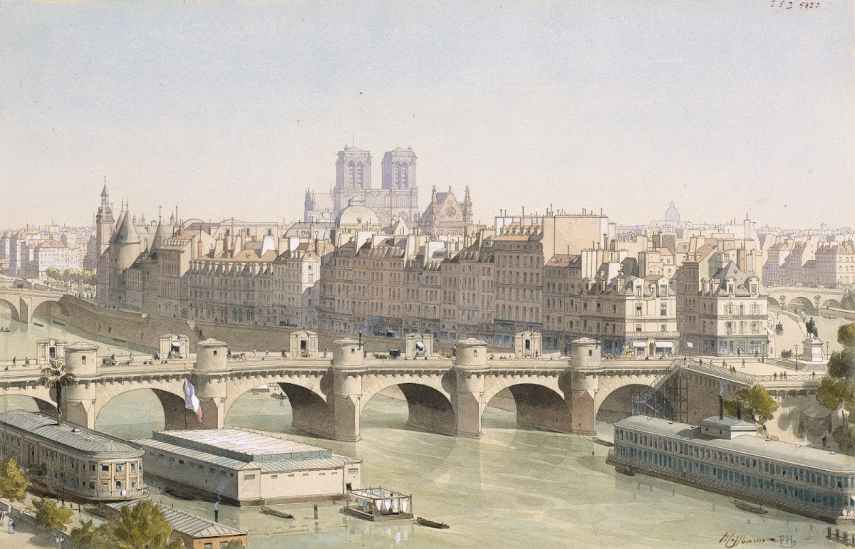 Vue de lîle de la Cité et le pont Neuf avec ses boutique vers 1840 1915 1945