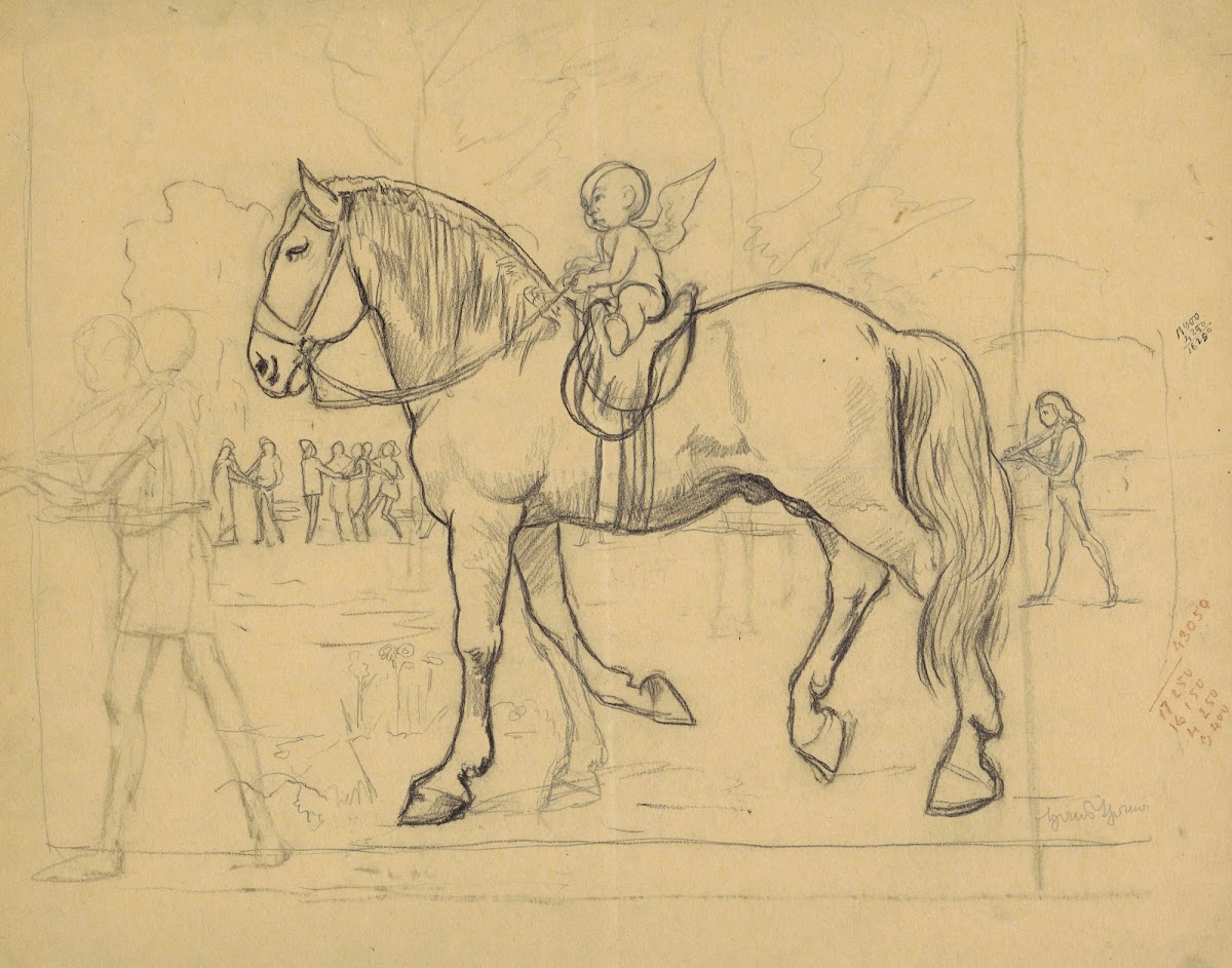Winged putto riding a horse 1894