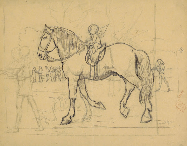 Winged putto riding a horse 1894
