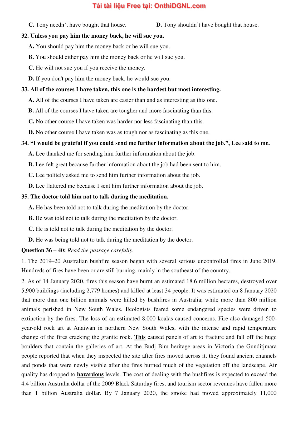 800 bài tập môn Tiếng Anh - Ôn thi ĐGNL ĐHQG TP HCM Phần 26