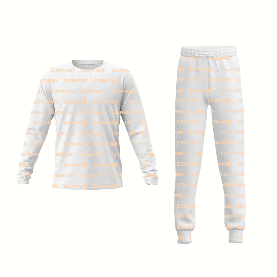 AOP Men's polyester woven long sleeved T shirt and sweatpants set