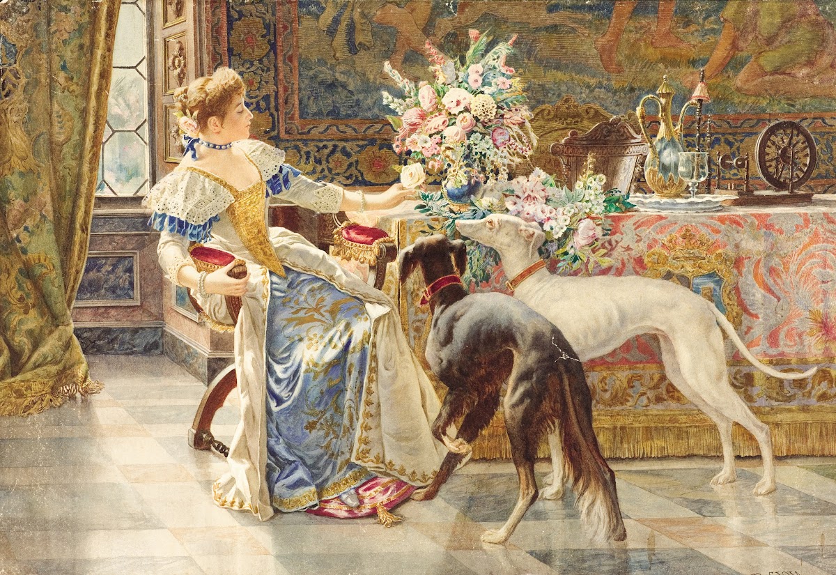 Seated Lady with Greyhounds