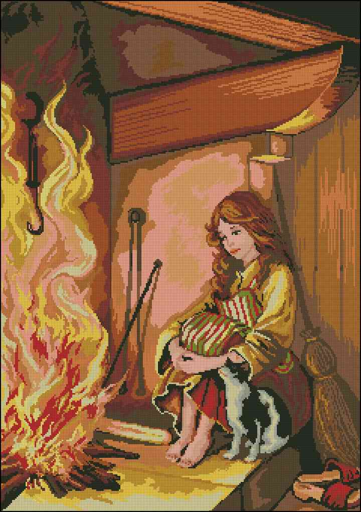 CMP 270141 Girl And Cat By The Fire