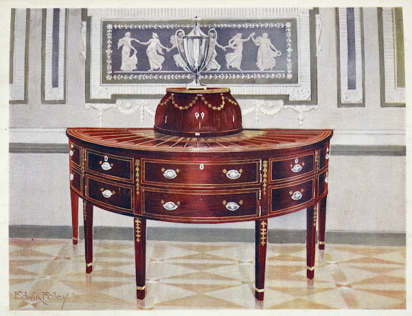 Semi circular mahogany sideboard and knife box Inlaid and banded with satinwood