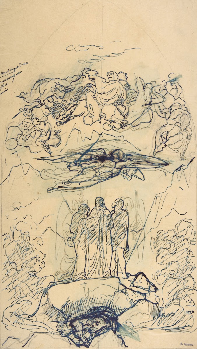 Composition Study with Three Figures Standing on a Rock 19th century