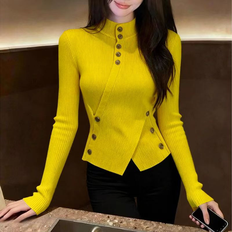 Damen-Strickpullover mit Stehkragen und asymmetrischem Schnitt