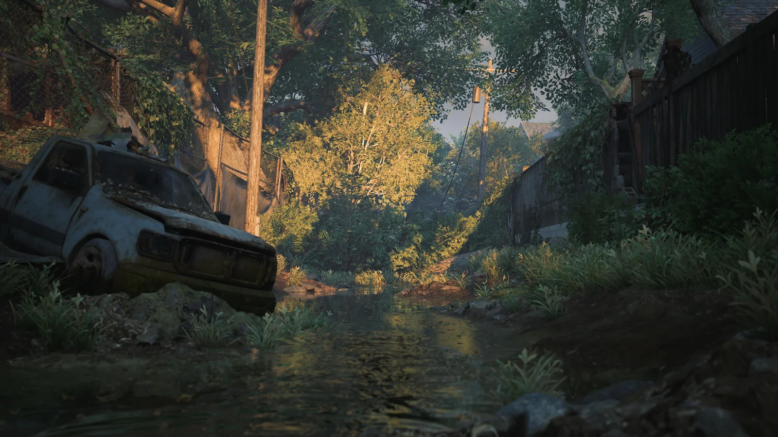 Overgrown Post Apocalyptic Alley - Video Game Screenshot 4K Wallpaper (3840x2160)