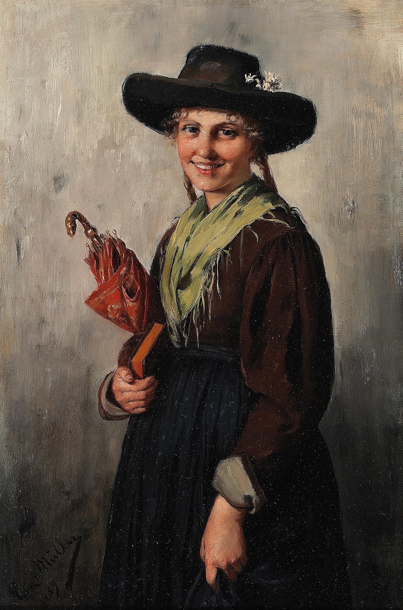 Mädchen beim Kirchgang 1889