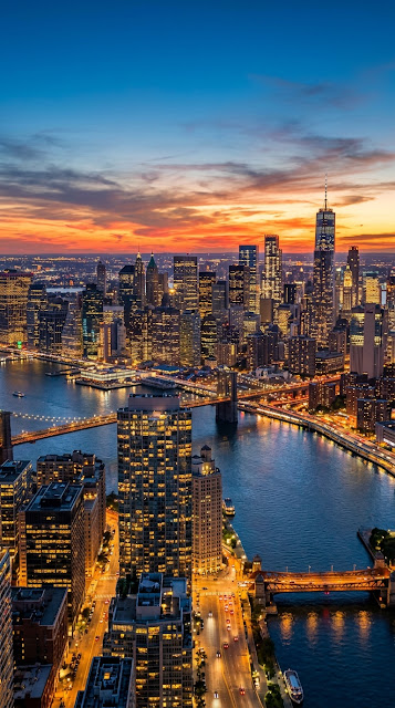 Hyper-Realistic Cityscape at Twilight with Vibrant Skyscraper Lights - Free mobile Wallpaper