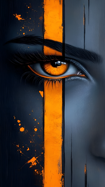 Intense Orange Eye Abstract Portrait Dark Charcoal Art - Free mobile Wallpaper