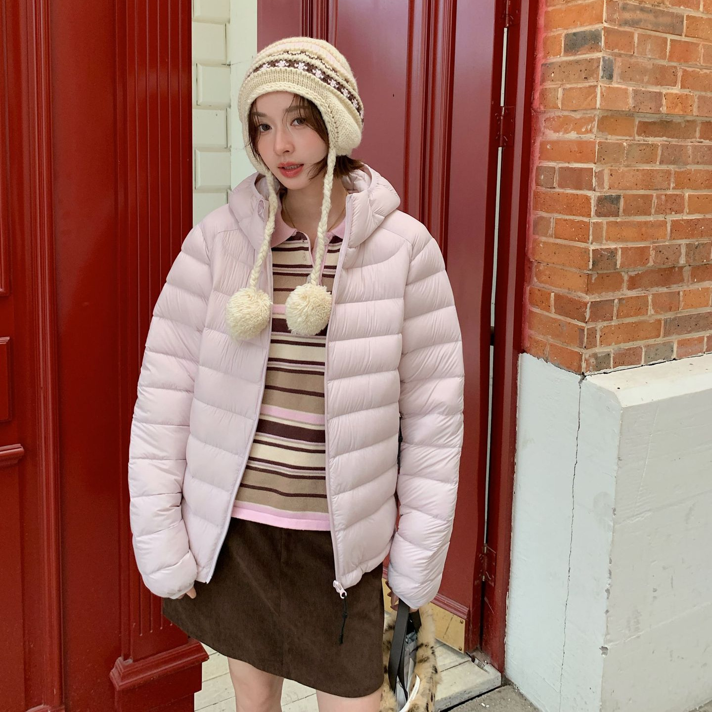 Women's down jacket with hood, padded, warm