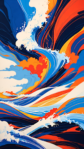 Dynamic Abstract Ocean Wave Art Illustration Vibrant Colors