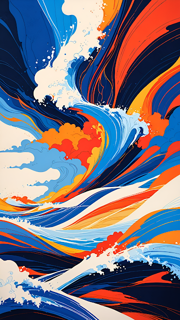 Dynamic Abstract Ocean Wave Art Illustration Vibrant Colors - Free mobile Wallpaper