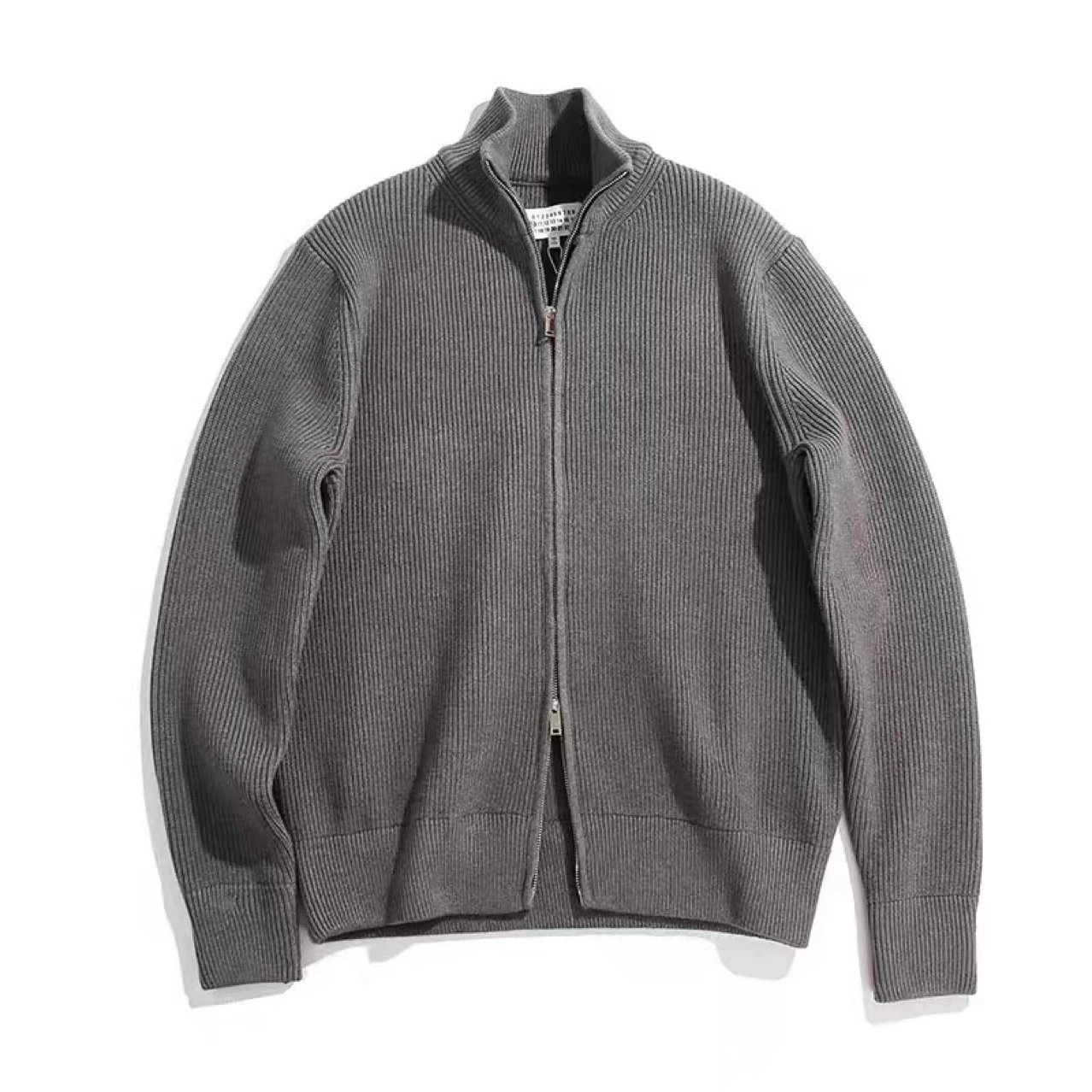 Men's cardigan with stand-up collar and double zipper
