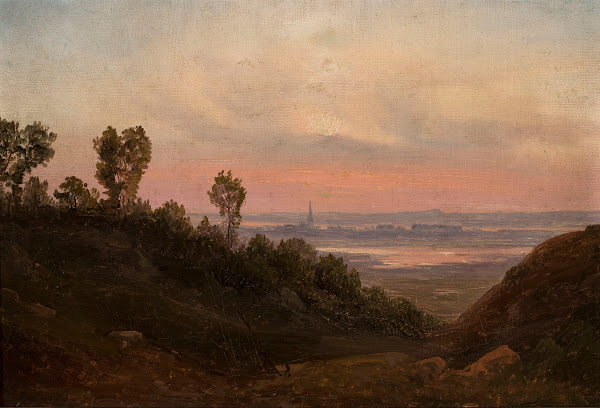 Hilly landscape at sunset