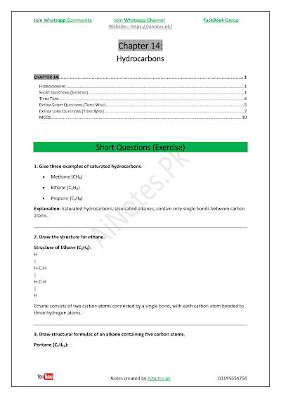 FBISE Class 9 Chapter 14  Hydrocarbons