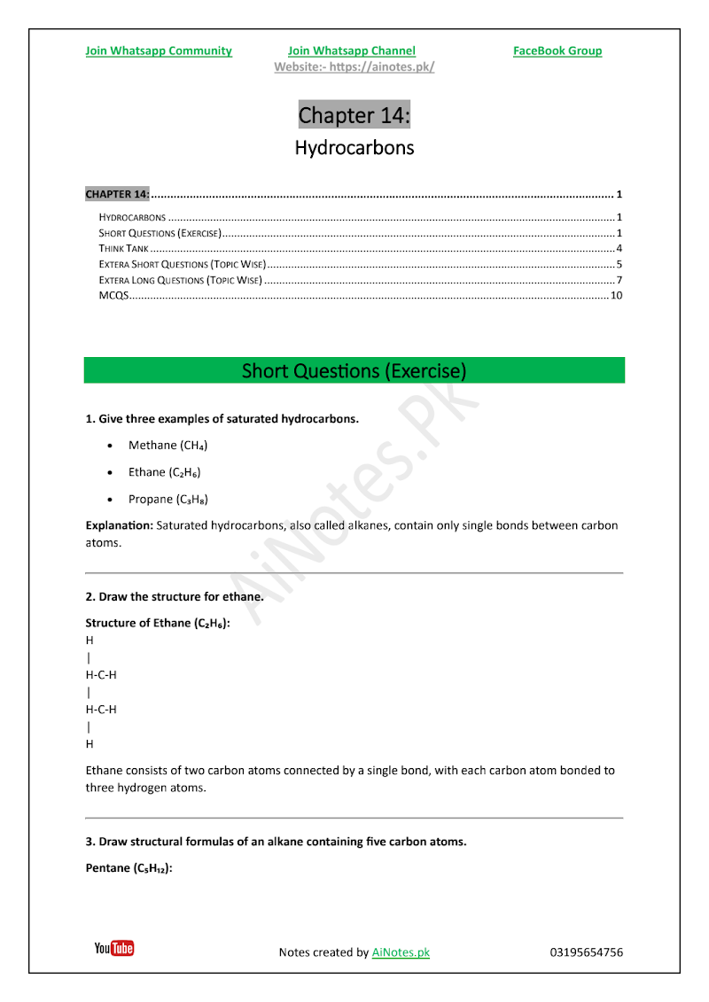 FBISE Class 9 Chapter 14  Hydrocarbons