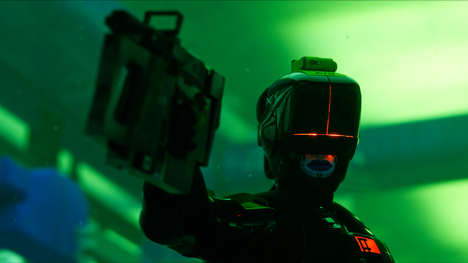 Cyberpunk Soldier In Green Neon - Digital Sci-Fi Art 4K Wallpaper (3840x2160)