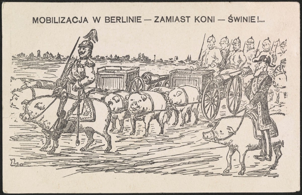 Mobilizacja w Berlinie  zamiast koni  świnie 1914