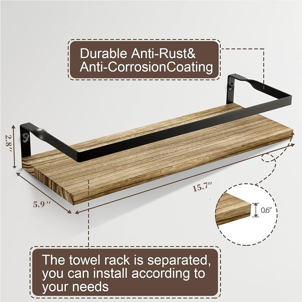 Wooden wall shelf, modern design, multilayered