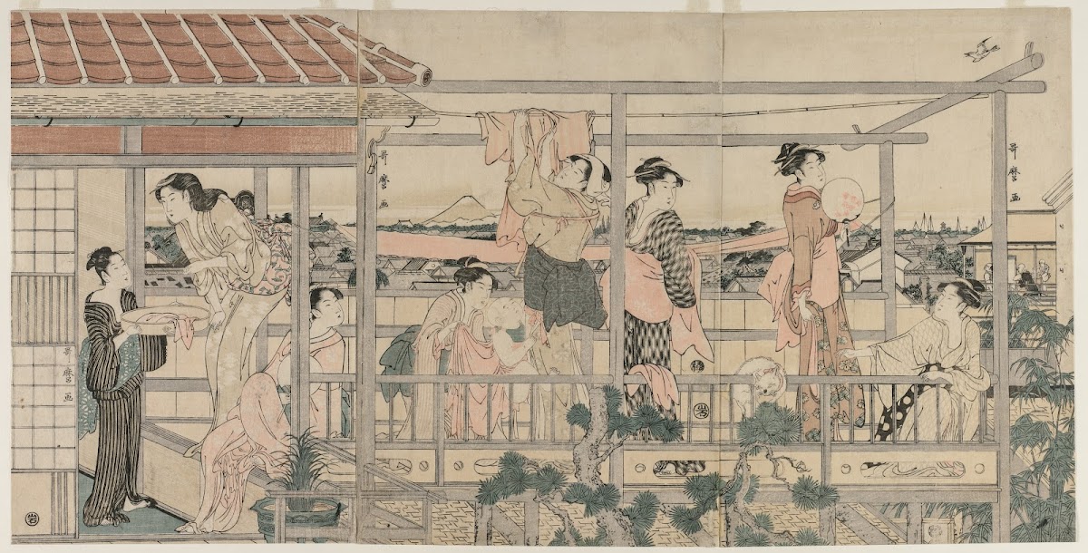Women Hanging Laundry to Dry on a Balcony early 1790s