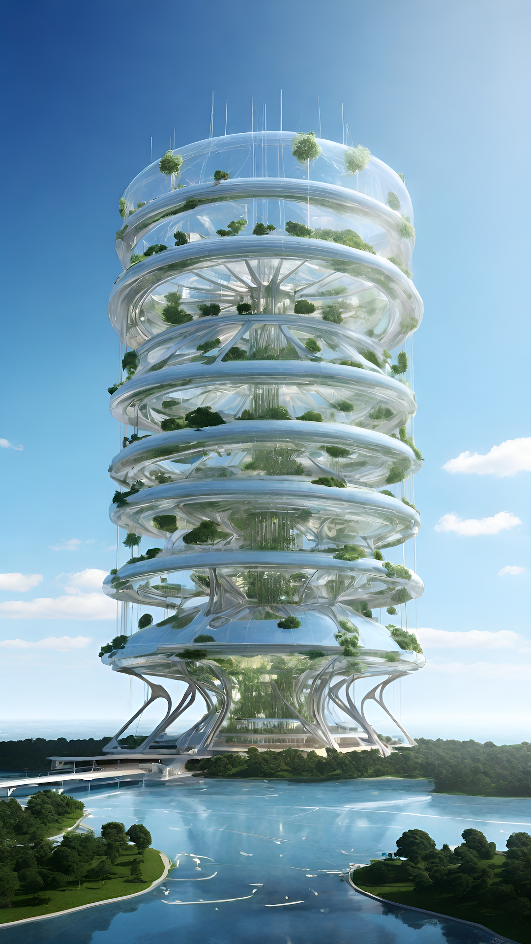 Futuristic Bio-Dome Tower with Transparent Cylindrical Shell - Free 4K mobile Wallpaper