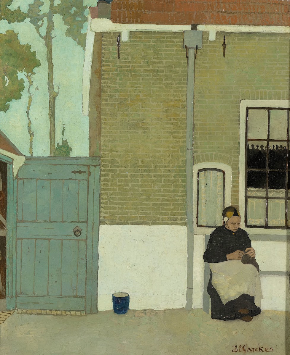 Vrouw voor haar huis 1914