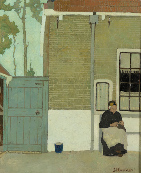 Vrouw voor haar huis 1914