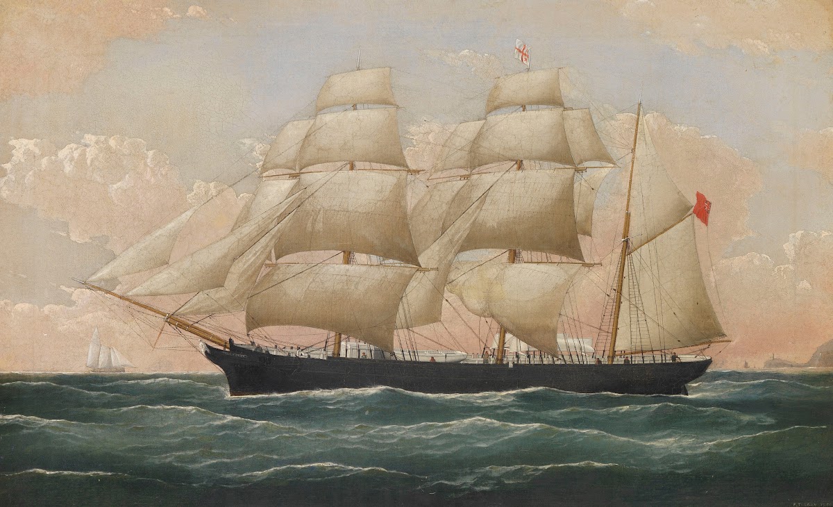 Englische Bark Mary Evans vor Steilküste 1879