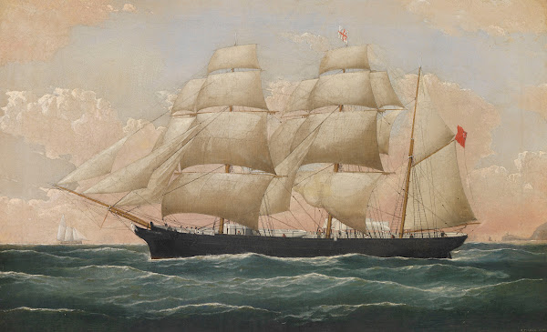 Englische Bark Mary Evans vor Steilküste 1879